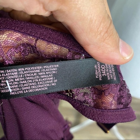 Victoria's Secret Women Push-Up Bra Burgundy Lace Double Strap Size 34DD - Picture 13 of 16